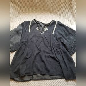 Charcoal Grey Womens Blouse with Front tie